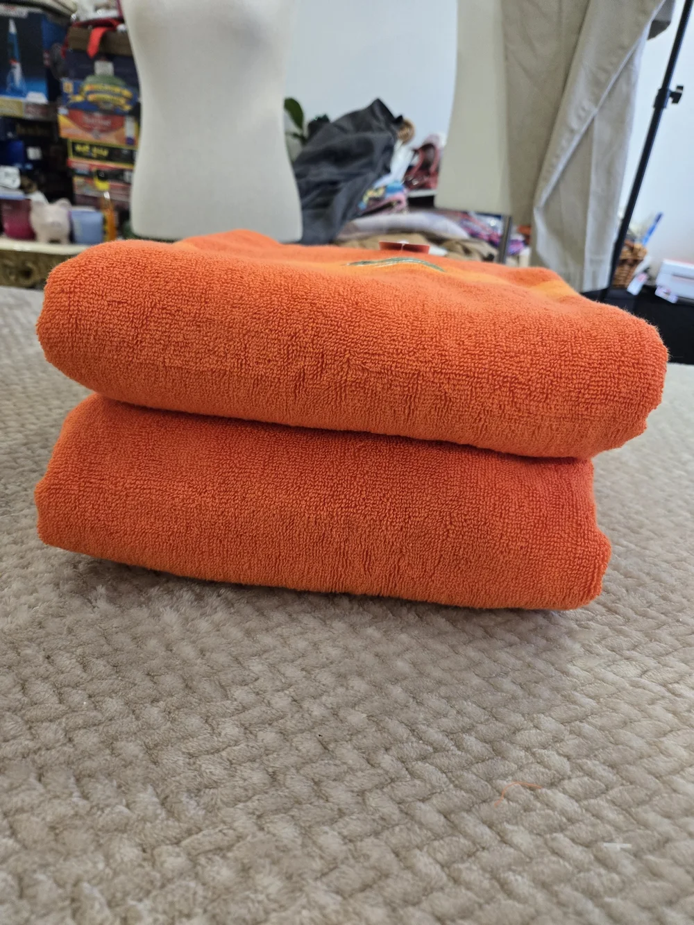 Lacoste Orange Bath Towels Set of 2 Crocodile Logo 100% Cotton New
